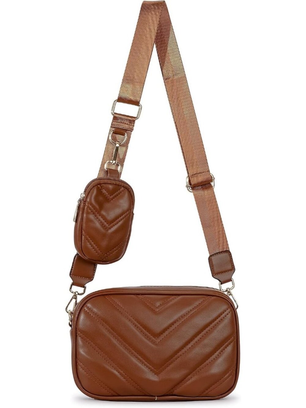 Women Coffee Red Vegan Leather Quilted Small Coin Pouch Strap Crossbody Bag
